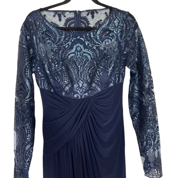 Eliza J Navy Blue Draped Sleeve Sequin Gown Formal Dress - Picture 3 of 9